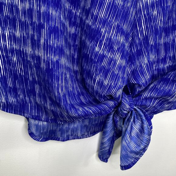 Ann Taylor Blue Printed Tie Front Short Sleeve Blouse Women's Size X-Small XS - Picture 2 of 6